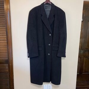 di Silver Mens Cashmere Blend Overcoat Black Long Topcoat XL 50